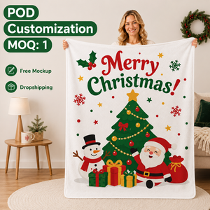 <span class=keywords><strong>Manta</strong></span> de Franela Personalizada de 280 g/m², MOQ 1, <span class=keywords><strong>Manta</strong></span> de Lana con Diseño Navideño de Santa Claus y Muñeco de Nieve para Dropshipping, Regalo Navideño - Product Image 1