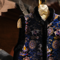 Rompi Gaya Cina Baru Wanita Mewah Berbulu Mink Biru dan Sutra Mulberry dengan Lapisan Fleece Hangat 5651