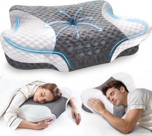Almohadas cervicales <span class=keywords><strong>de</strong></span> espuma viscoelástica para alivio del <span class=keywords><strong>dolor</strong></span>, contorno ergonómico ajustable, forma <span class=keywords><strong>de</strong></span> mariposa ortopédica, modernas y transpirables - Product Image 1