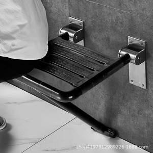 Banc mural pliable Baiyurui en acier inoxydable 304 noir, siège de douche antidérapant pour personnes âgées et handicapées, équipement de sécurité pour salle de bain - Product Image 1