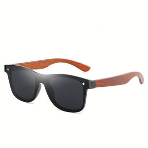 Custom Hot Selling Polarized Square Wood Sunglasses Colorful Mirror Lens Natural Wooden Sunglasses <b>Men</b> - Product Image 3