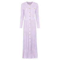 25189 Robe longue à manches longues pour femme, nouvelle collection printemps, de haute qualité, en maille élastique, boutonnée, ajourée, coupe ajustée, élégante