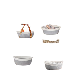 <span class=keywords><strong>Piccolo</strong></span> regalo moderno carino baby shower ovale grigio chiaro e bianco su misura corda di cotone pieghevole intrecciata cesti per soggiorno - Product Image 3