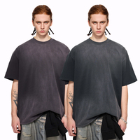 T-shirt homme vintage effet délavé 250G, coupe ample à épaules tombantes, manches courtes, style streetwear rétro, t-shirt vierge