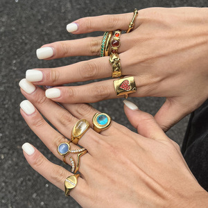 Elegant 18k Gold Zircon <b>Titanium</b> Steel <b>Ring</b> For Women Heart Shape Oval Geometric Vintage Jewelry Gift - Product Image 2