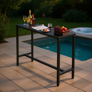 Mesa de Bar para Exteriores de 55 Pulgadas con Superficie Impermeable, Estructura Metálica Resistente, Altura de Mostrador Rectangular, para Patio y Piscina - Product Image 2
