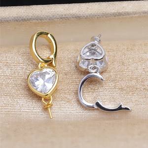 Boucle de carte d'amour en argent S925 avec perle, accessoires de boucle universels, 5488, porte-pendentif en forme de cœur de pêche, boucles d'oreilles en cristal argenté - Product Image 2