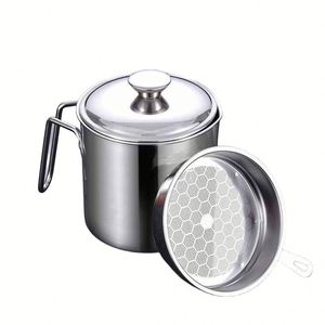Oil Strainer Pot Grease Can Oil Storage <b>Container</b> Stainless Steel Cooking Oil Keeper Bacon Grease <b>Container</b> with Strainer - Product Image 1