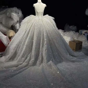 Hz029 Precioso Vestido de Novia Blanco Plateado con Escote Corazón, Cristales, Tul Esponjoso, Alas de Cadera y Cola Brillante Jancember - Product Image 4