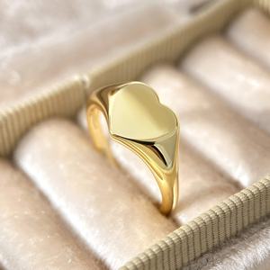 Anillos de Moda de Latón, Joyería Impermeable, Anillo de Corazón Grueso Vintage Chapado en Oro de 18K para Mujer - Product Image 5