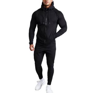 Survêtement de sport en molleton uni avec fermeture éclair, logo personnalisé, de haute qualité, jogging pour homme, sweat-shirt à capuche - Product Image 1