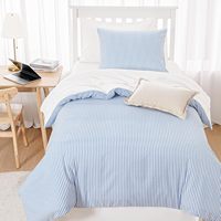 Ensemble de couette réversible 600TC à rayures et volants, imprimé style ferme neutre, doux et léger, 3 pièces, bleu et blanc