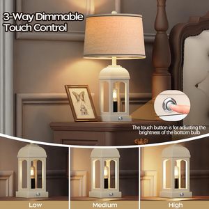 Table Lamp Set Of 2 With USB A+C And <b>Nightlight</b> 26 Rustic Bedside Lamps 3 Way Dimmable For Living Room Farmhouse Style - Product Image 5