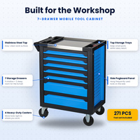 Armoire à outils roulante à 7 tiroirs avec un ensemble d'outils professionnels de 271 pièces, chariot à outils pour garage, atelier, réparation automobile