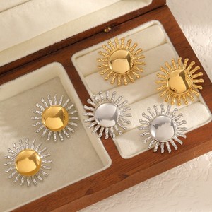 Sun Shaped Stainless Steel <b>Stud</b> Earrings 18k Gold Plated <b>Titanium</b> Steel Fashion Jewelry For Women Geometric Design - Product Image 2