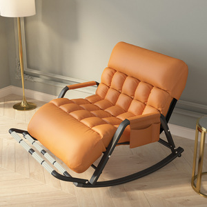 Modern Oversized Tufted Faux Leather Rocking Chair with Side Pocket Plush Padding <strong>Glider</strong> Chair for Living Room Bedroom - Product Image 1