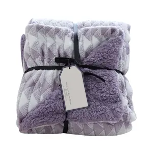 Custom different color 2 side sherpa blanket luxury soft plush fleece throw blanket