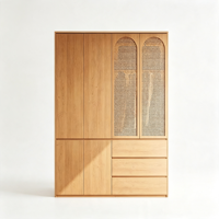 Armoire de chambre modulaire personnalisable en bois massif de style japonais avec porte à charnières, unité de tiroirs et armoire de rangement - Vente en gros