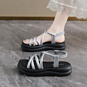 Sandalias de verano de una sola tira de seda satinada, sandalias de tacón alto estilo europeo, elegantes y modernas sandalias de tacón grueso para mujer - Product Image 4