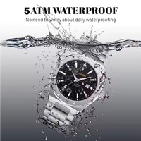 Montre pour homme de luxe en acier inoxydable avec mouvement à quartz, cadeau d'affaires, logo personnalisé, résistante à l'eau 5 BAR