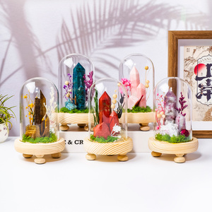 Obélisque <span class=keywords><strong>en</strong></span> cristal naturel <span class=keywords><strong>en</strong></span> gros sous dôme de <span class=keywords><strong>verre</strong></span> avec fleur stabilisée style forêt, bonsaï pour décoration spirituelle de la maison - Product Image 4