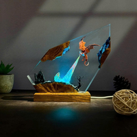 Lámpara Nocturna Decorativa 3D de Resina Epoxi con Cristal, Modelo Dragón