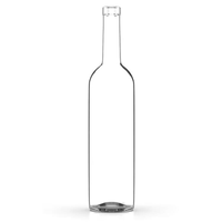 Vente en gros de bouteilles de vin, de liqueur, de vodka et de spiritueux en verre cristallin de 750 ml, avec bouchon en liège, couleur personnalisée, surface transparente, forme plate, logo personnalisé