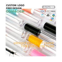 Conteneurs personnalisés en PETG transparent violet et blanc pour gloss et rouge à lèvres avec bouchon à vis et applicateurs brosse, capacité de 1,5 à 20 ml