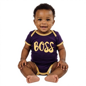 ชุดรอมเปอร์เด็กพิมพ์ลาย Boss สีม่วงทอง แขนสั้น ชุดบอดี้สูทเด็กแบบ unisex สวมใส่ได้ทุกฤดู ผ้าฝ้าย ติดกระดุมแป๊ก - Product Image 1