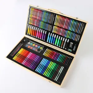 Set di pennelli colorati per pastelli per bambini, pennelli per acquerello al piombo colorati, strumenti per la pittura, confezione in scatola di legno
