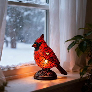Cardinal Stained Glass Lamp Led <b>Light</b> Usb Powered Table Lamp For Home Office Decor - Product Image 2