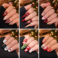 Faux ongles à presser en acrylique, courts, forme amande, thème Noël, rouge Père Noël, 10 pièces, marque privée, vente en gros pour propriétaires de marques