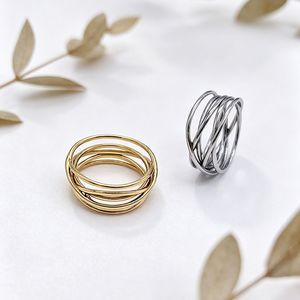 yunnique Geometric Line <b>Ring</b> <b>Titanium</b> Steel Gold Plated Unisex Fashion Jewelry Gift Ready To Ship - Product Image 3