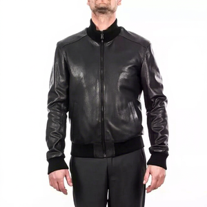 Chaqueta Bomber de Piel de Oveja Negra de Primera Calidad para Hombre, Prenda Exterior Elegante para Invierno, Ecológica, Resistente al Viento, Opciones Personalizadas - Product Image 1