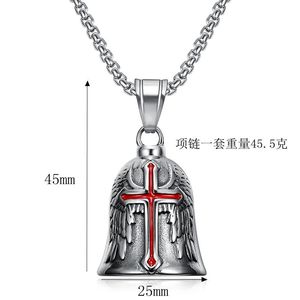 Collar con colgante de campana de acero inoxidable yunnique con cruz roja y alas de ángel, joyería de moda unisex para motociclistas - Product Image 5