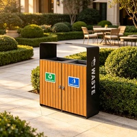 Contenedor de Reciclaje de Lujo Moderno MAX-HG187, Diseño Ecológico, Acero Inoxidable, Madera WPC, Metal, Gran Tamaño, Uso Interior/Exterior