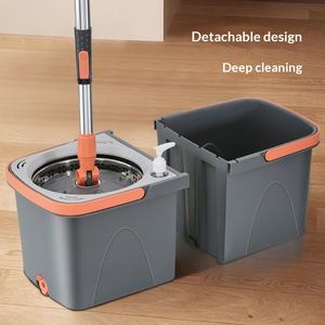 Ensemble serpillière rotative à manche télescopique avec <span class=keywords><strong>seau</strong></span>, double entraînement, nettoyage mains libres et séparation des eaux usées, livraison gratuite - Product Image 2
