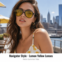 Lunettes de soleil pilote tendance 2026 pour femme, style vintage à double pont, verres jaunes, lunettes d'aviation, Zhejiang