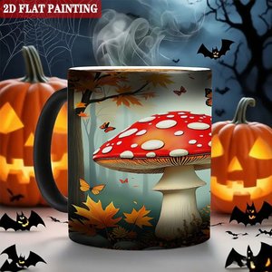 Tasse thermosensible en céramique givrée noire 11oz, vierge pour sublimation, motif champignon d'automne - Product Image 6