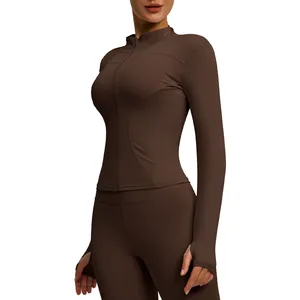 Veste de yoga pour femme à manches longues, coupe ajustée, en nylon et élasthanne, séchage rapide, avec fermeture éclair, pour la gym, le yoga, la course à pied, la remise en forme et l'entraînement - Product Image 5