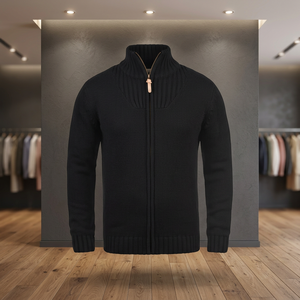 <b>Men's</b> Knit <b>Cardigan</b> Full Zip Turtleneck Ribbed Detail Anti Wrinkle Winter Business Casual Outerwear Warm Soft Long Sleeve Custom - Product Image 4
