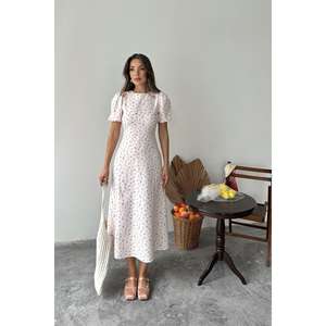 Vestido A-Line con Estampado Floral Rosa, Cintura Natural, Cuello Joya, Tejido Transpirable, Uso Diario Informal - Product Image 4