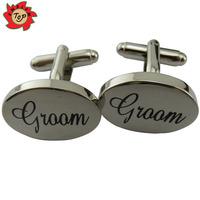 Boutons de manchette ovales en métal argenté personnalisés de haute qualité pour mariage, fabriqués sur mesure