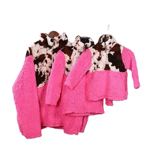 New plush cow color mommy and me outfits fleece women and girls coat tops pullover tie dye sherpa cowhide print jacket