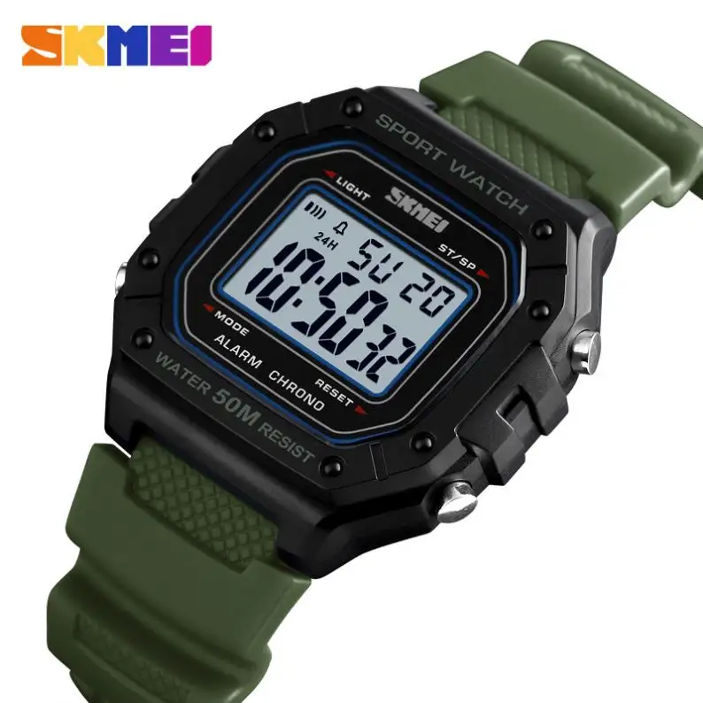 SKMEI 1496 Модные Зеленые часы для мальчиков с силиконовым ремешком, водонепроницаемые минималистичные спортивные наручные часы с календарем