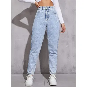 Hot Sale Custom Women Denim Jeans Light Blue Jeans Women Tapered Fit Jeans For Women