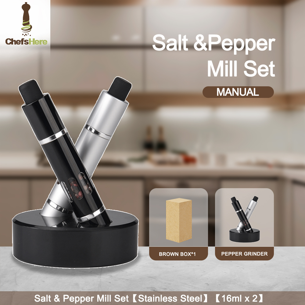 black Pepper Mill Set+Aluminium+16mlx2