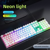 Clavier filaire de jeu T-WOLF T11, 104 touches, touches rétro-rondes, clavier LED de jeu, style punk, sensation mécanique