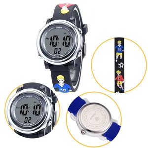 In great demand soccer 30m watertight black small clock stopwatch digital cartoon watch for school