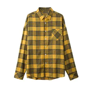 BSCI Sedex Nhà Máy Không Có Tối Thiểu Chần Kẻ Sọc Flannel Áo Sơ Mi Vòng Dưới Người Đàn Ông Giản Dị Áo Sơ Mi Kẻ Sọc Tùy Chỉnh